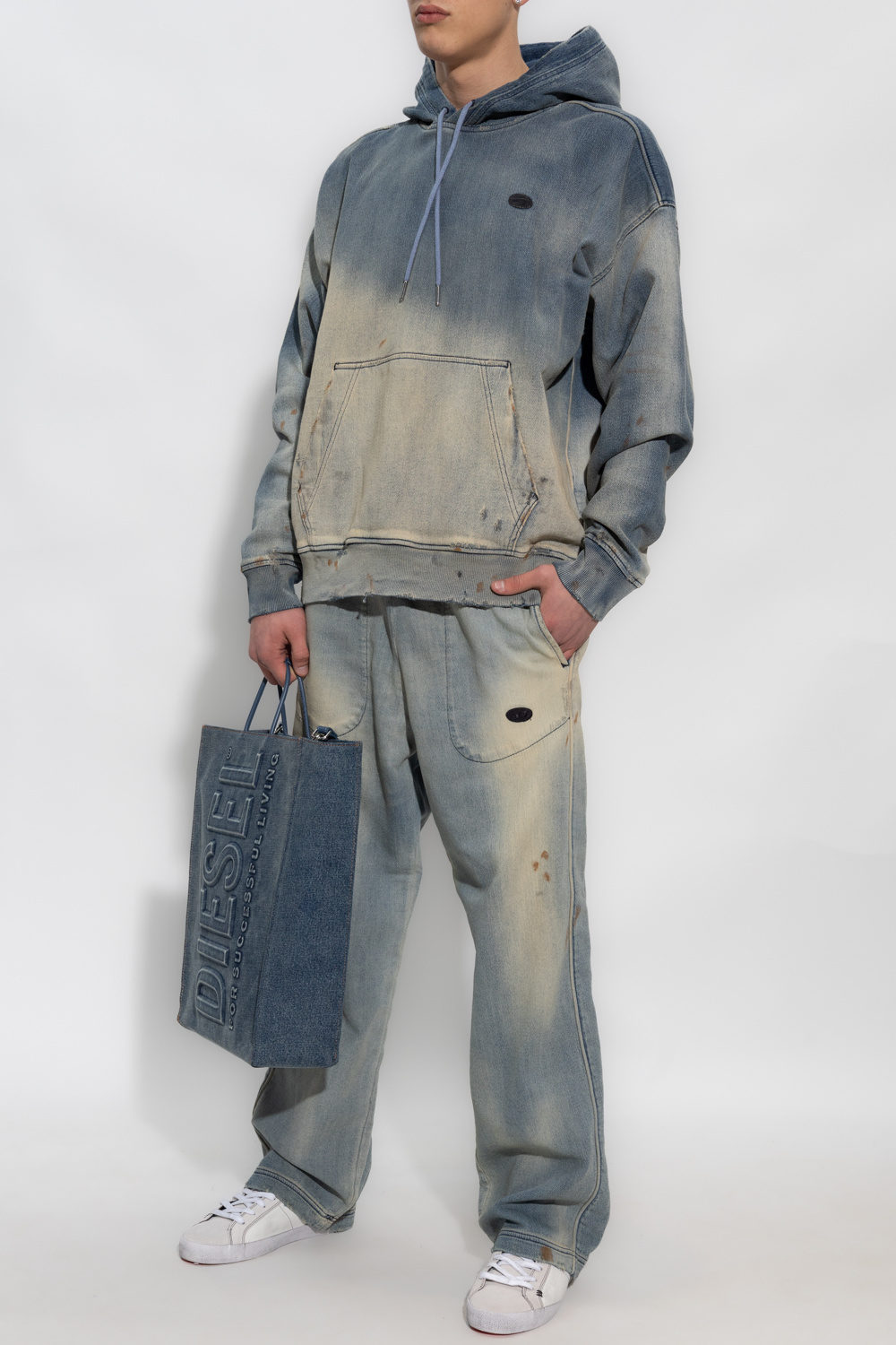 logo-patches zipped hoodie - RIB - UM - NE' denim hoodie